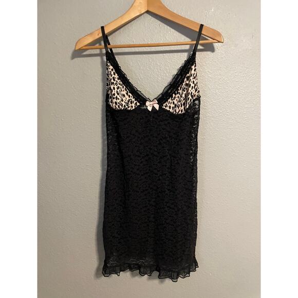 Victoria's Secret Other - Victorias Secret Womens Slip Dress Large Animal Print Mesh Babydoll Lingerie Y2K